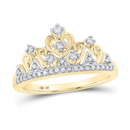 10k Yellow Gold Round Diamond Tiara Crown Band Ring 1/5 Cttw