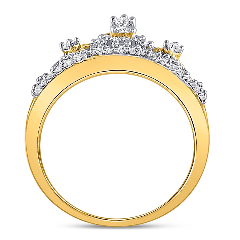 10k Yellow Gold Round Diamond Tiara Crown Band Ring 1/5 Cttw
