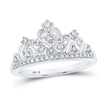 14k White Gold Round Diamond Crown Tiara Band Ring 1/5 Cttw