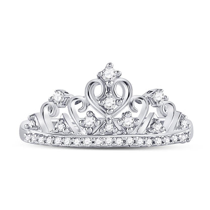 14k White Gold Round Diamond Crown Tiara Band Ring 1/5 Cttw