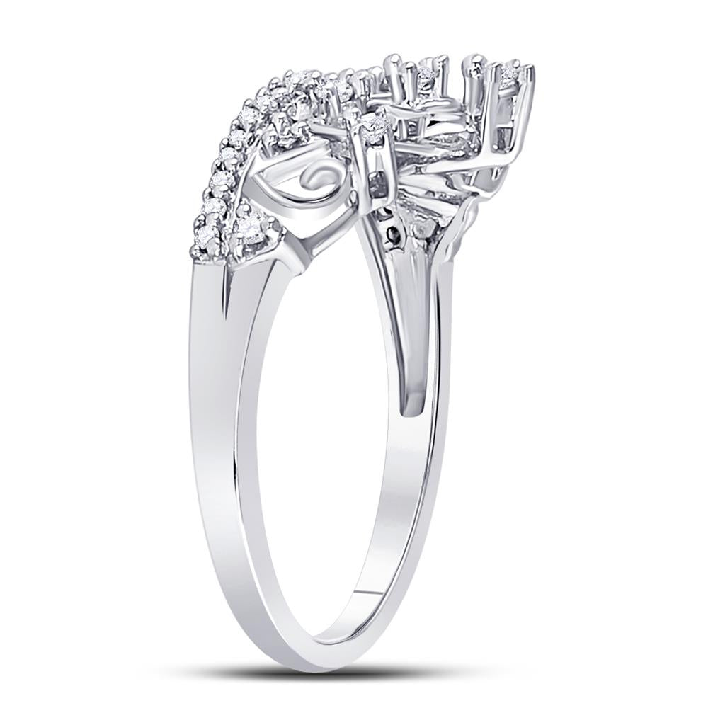 14k White Gold Round Diamond Crown Tiara Band Ring 1/5 Cttw