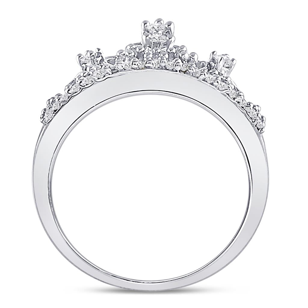 14k White Gold Round Diamond Crown Tiara Band Ring 1/5 Cttw