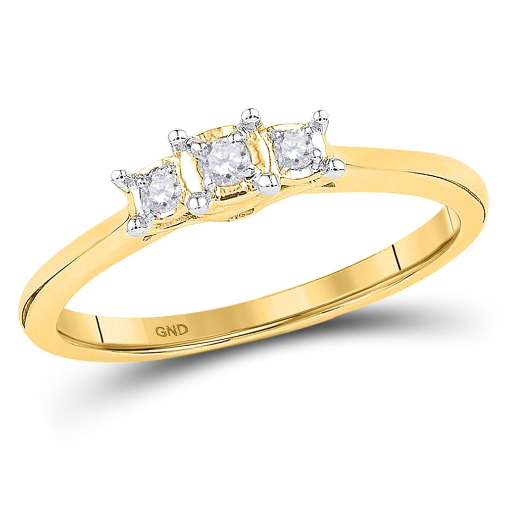 10k Yellow Gold Round Diamond 3-stone Bridal Engagement Ring 1/12 Cttw