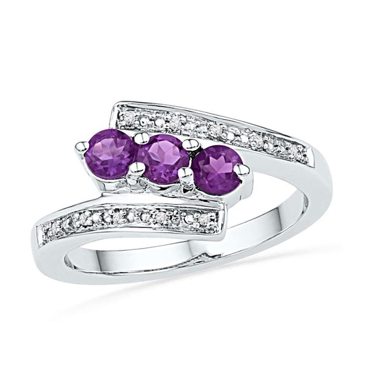 14k White Gold Round Created Amethyst 3-stone Bypass Ring 1/2 Cttw