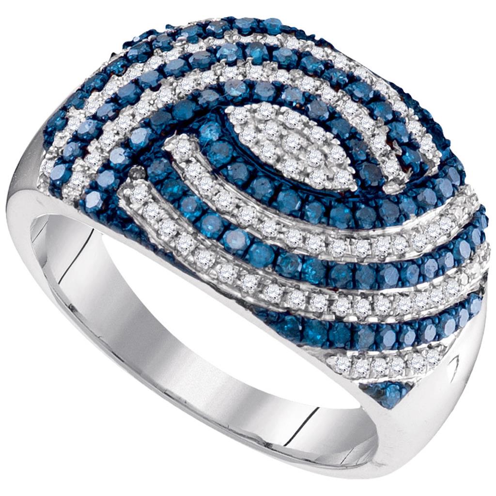 14k White Gold Round Diamond Swirl Stripe Fashion Ring 3/4 Cttw