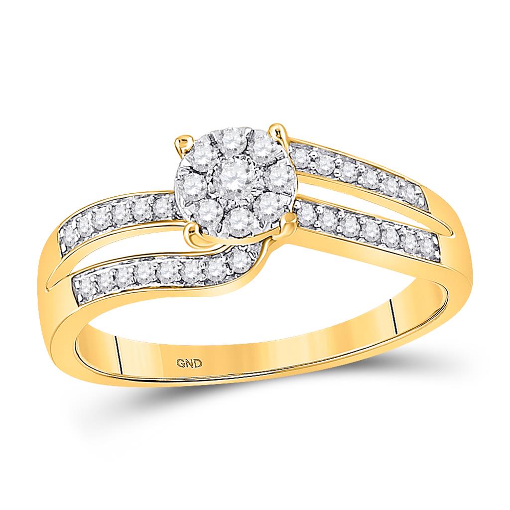 10k Yellow Gold Round Diamond Flower Cluster Ring 1/3 Cttw
