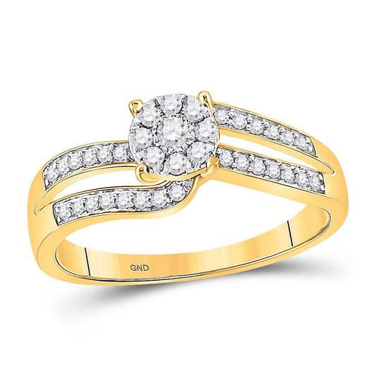 10k Yellow Gold Round Diamond Flower Cluster Ring 1/3 Cttw
