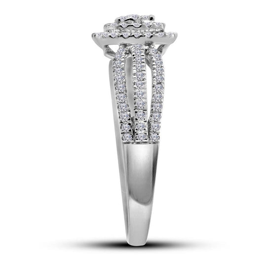 14k White Gold Round Diamond Cushion Bridal Engagement Ring 3/8 Cttw