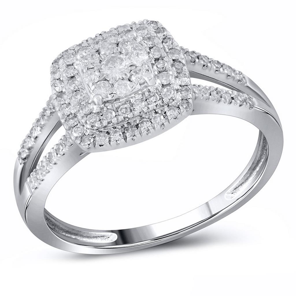14k White Gold Round Diamond Square Flower Cluster Ring 1/2 Cttw