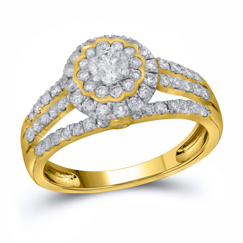 14k Yellow Gold Round Diamond Halo Bridal Wedding Ring Set 1 Cttw (Certified)