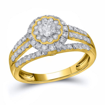 14k Yellow Gold Round Diamond Halo Bridal Wedding Ring Set 1 Cttw (Certified)