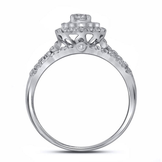 14k Yellow Gold Round Diamond Halo Bridal Wedding Ring Set 1 Cttw (Certified)