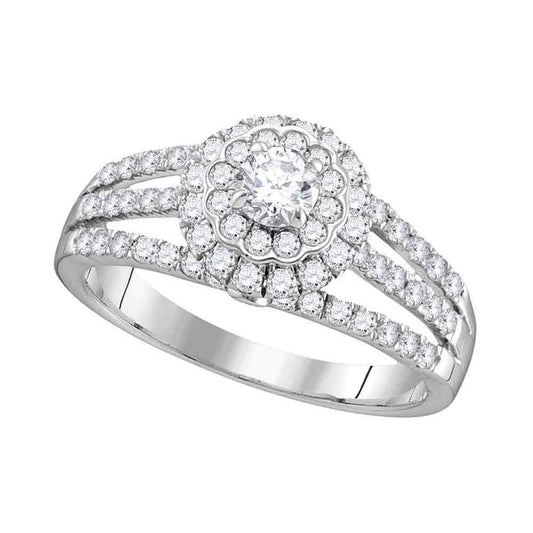 14k White Gold Round Diamond Solitaire Halo Bridal Engagement Ring 1 Cttw (Certified)