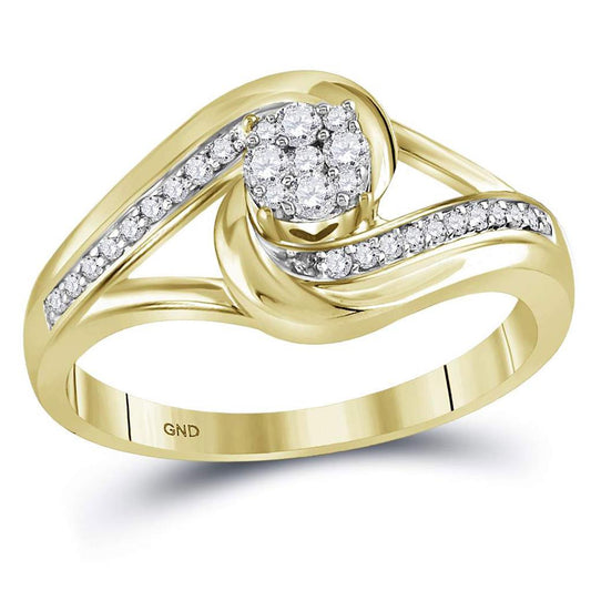 10k Yellow Gold Round Diamond Swirl Flower Cluster Ring 1/4 Cttw