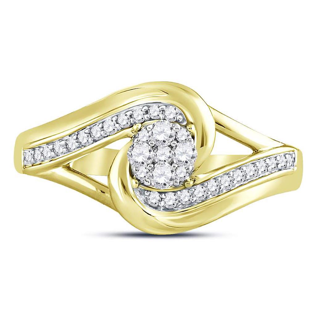 10k Yellow Gold Round Diamond Swirl Flower Cluster Ring 1/4 Cttw