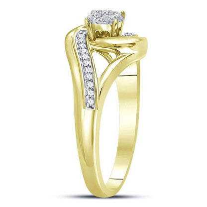 10k Yellow Gold Round Diamond Swirl Flower Cluster Ring 1/4 Cttw