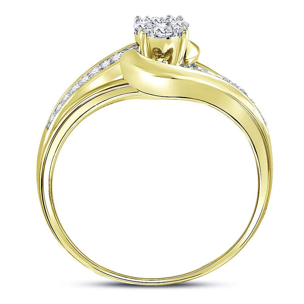 10k Yellow Gold Round Diamond Swirl Flower Cluster Ring 1/4 Cttw