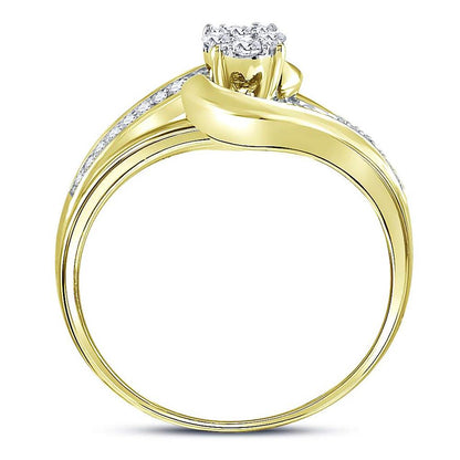 10k Yellow Gold Round Diamond Swirl Flower Cluster Ring 1/4 Cttw