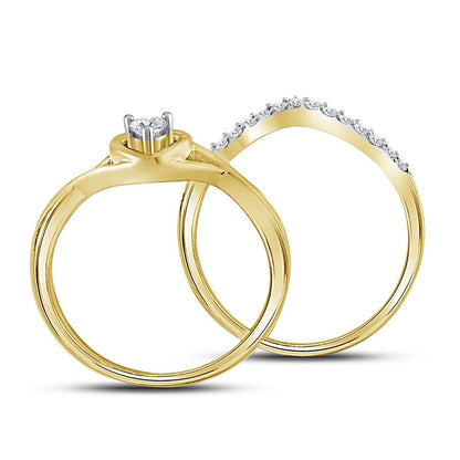 10k Yellow Gold Round Diamond Heart Bridal Wedding Ring Set 1/4 Cttw