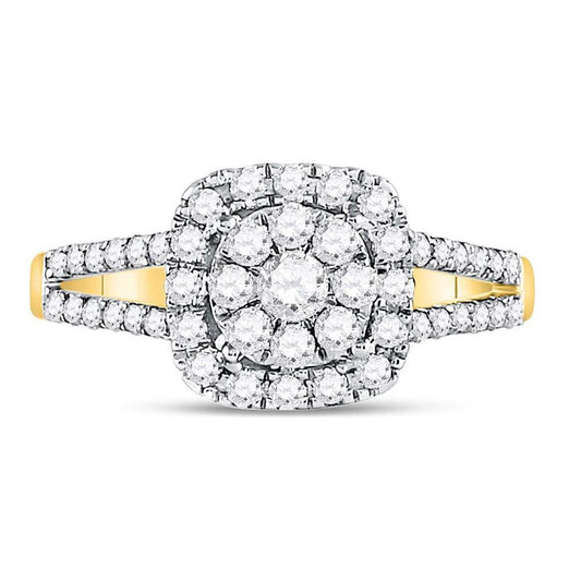 14k Yellow Gold Round Diamond Cluster Bridal Engagement Ring 3/4 Cttw