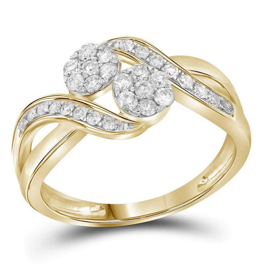 14k Yellow Gold Round Diamond 2-stone Bridal Engagement Ring 1/2 Cttw