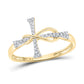 10k Yellow Gold Round Diamond Cross Infinity Band Ring 1/10 Cttw