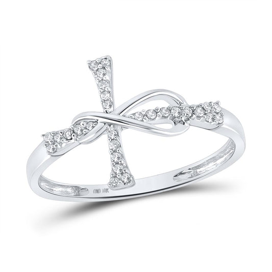 0.10 Ct. Natural Diamond Cross Infinity Band Ring in 10K White Gold