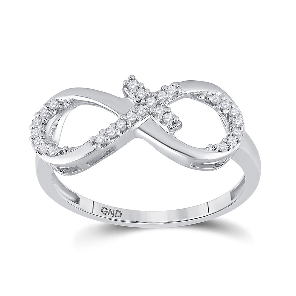14k White Gold Round Diamond Cross Infinity Ring 1/10 Cttw