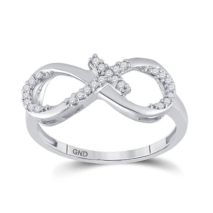 14k White Gold Round Diamond Cross Infinity Ring 1/10 Cttw