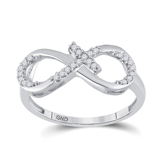 14k White Gold Round Diamond Cross Infinity Ring 1/10 Cttw