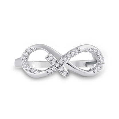 14k White Gold Round Diamond Cross Infinity Ring 1/10 Cttw