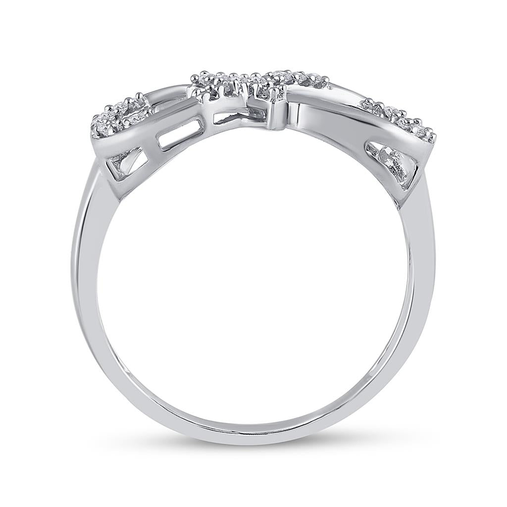 14k White Gold Round Diamond Cross Infinity Ring 1/10 Cttw