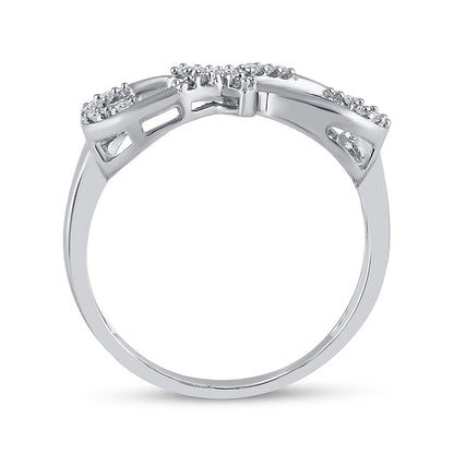 14k White Gold Round Diamond Cross Infinity Ring 1/10 Cttw