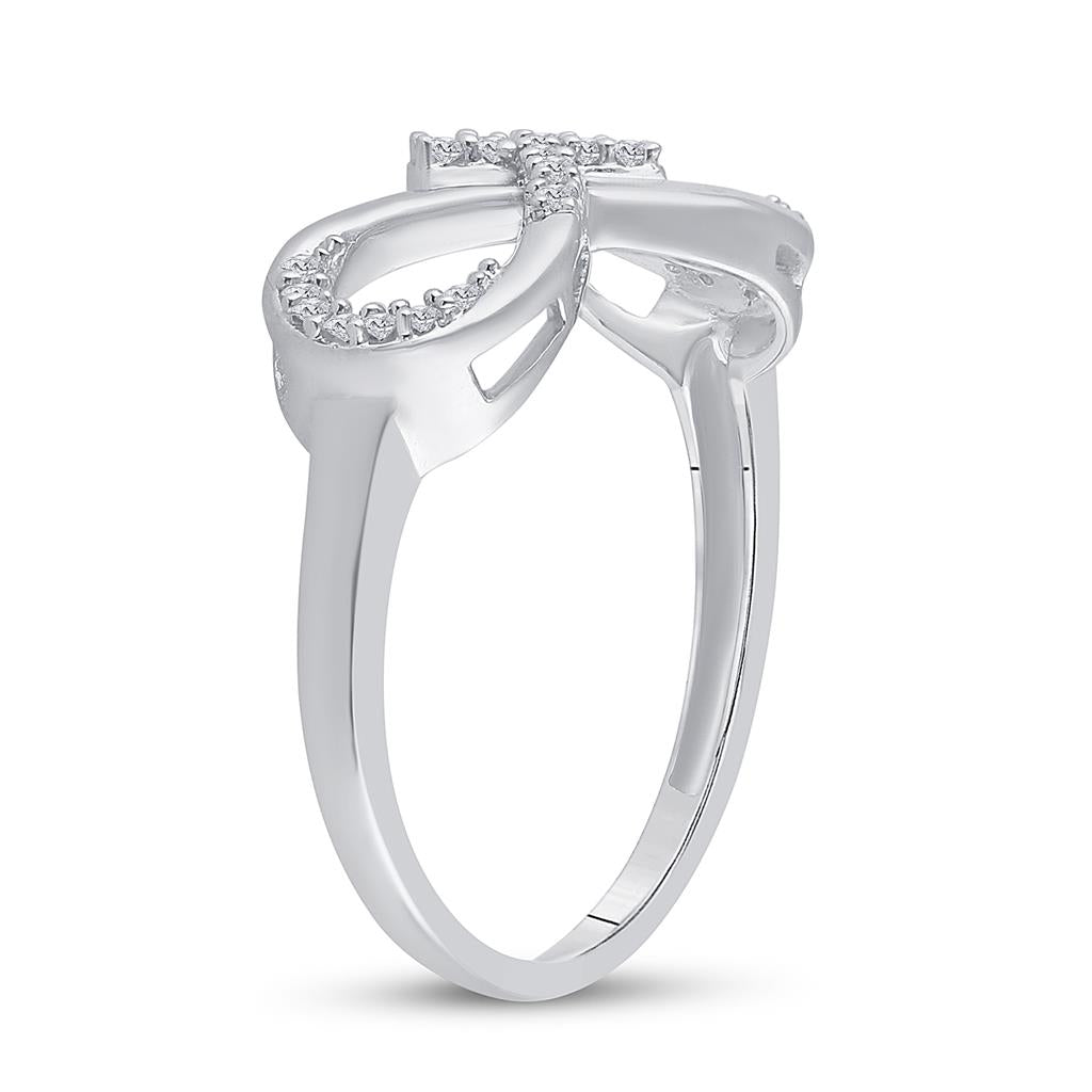 14k White Gold Round Diamond Cross Infinity Ring 1/10 Cttw