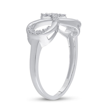 14k White Gold Round Diamond Cross Infinity Ring 1/10 Cttw