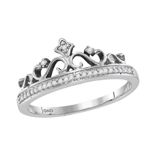 14k White Gold Round Diamond Crown Band Ring 1/10 Cttw