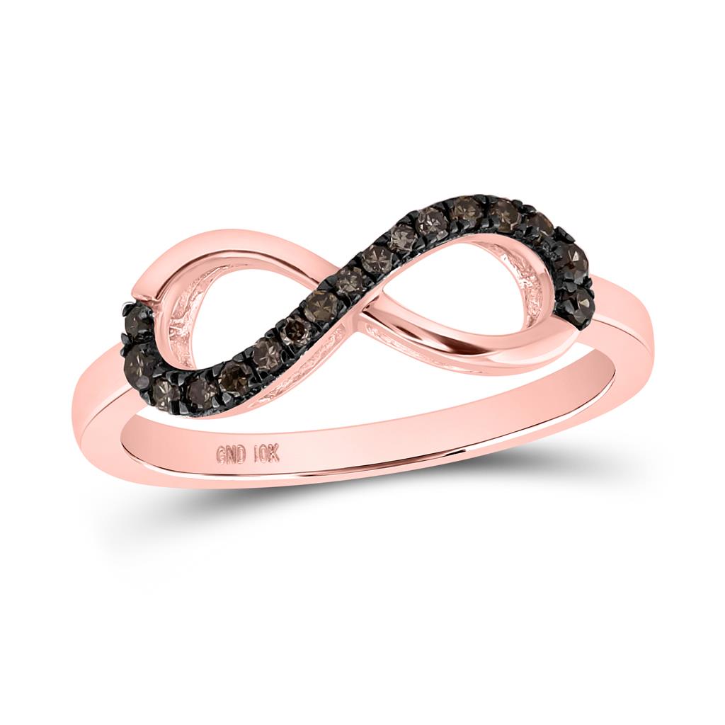 10k Rose Gold Round Brown Diamond Infinity Ring 1/5 Cttw