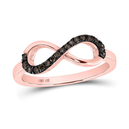 10k Rose Gold Round Brown Diamond Infinity Ring 1/5 Cttw