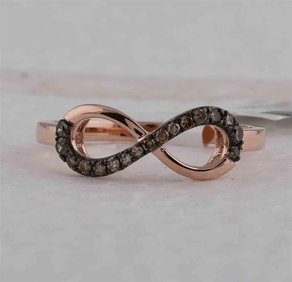 10k Rose Gold Round Brown Diamond Infinity Ring 1/5 Cttw