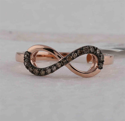 10k Rose Gold Round Brown Diamond Infinity Ring 1/5 Cttw