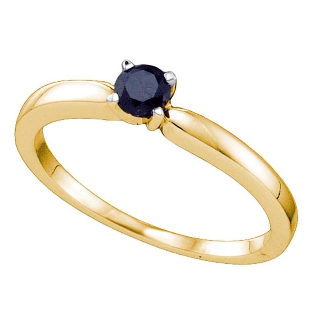 10k Yellow Gold Round Black Diamond Solitaire Bridal Engagement Ring 1/4 Cttw