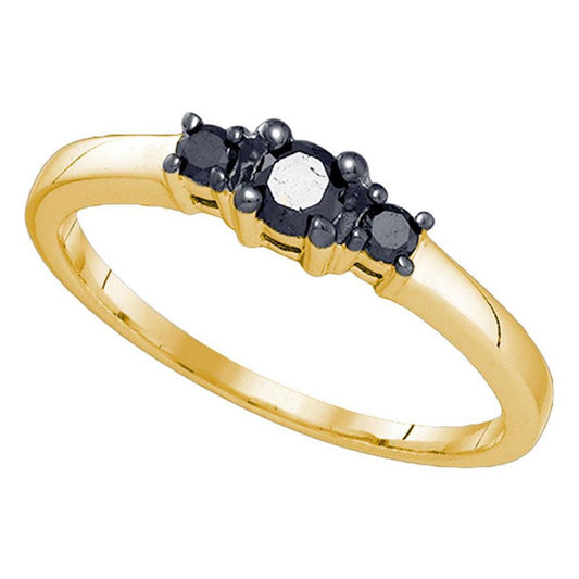 10k Yellow Gold Black Diamond 3-stone Bridal Engagement Ring 1/4 Cttw