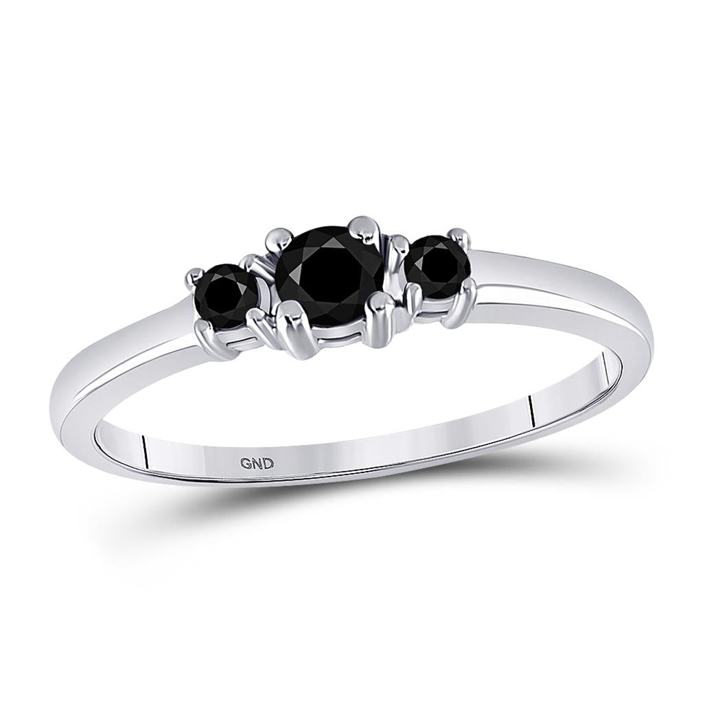 14k White Gold Black 3-stone Diamond Bridal Engagement Ring 1/4 Cttw