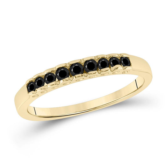 10k Yellow Gold Princess Black Diamond Band Ring 1/4 Cttw