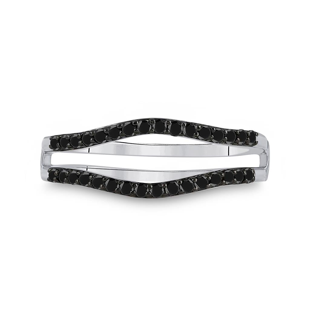 14k White Gold Round Black Diamond Wrap Ring Guard Enhancer 1/3 Cttw