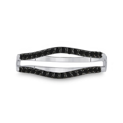 14k White Gold Round Black Diamond Wrap Ring Guard Enhancer 1/3 Cttw