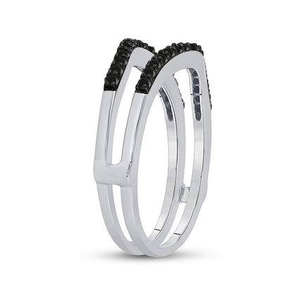 14k White Gold Round Black Diamond Wrap Ring Guard Enhancer 1/3 Cttw