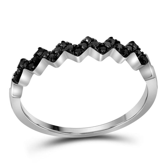 14k White Gold Round Black Diamond Chevron Band Ring 1/6 Cttw