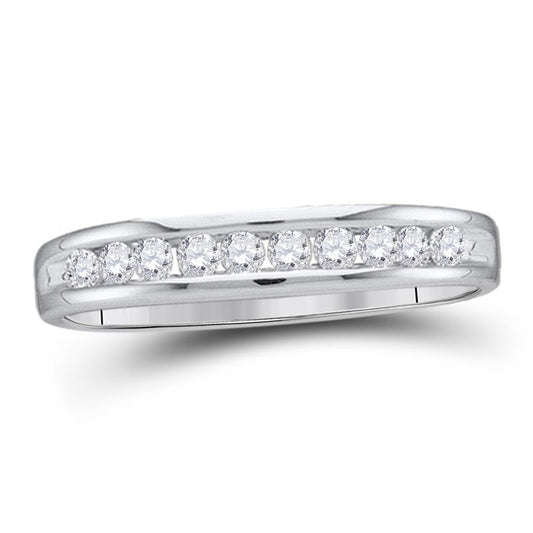 14k White Gold Round Diamond Anniversary Band Ring 1/10 Cttw