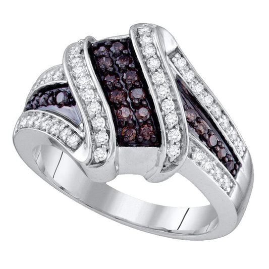 14k White Gold Round Brown Diamond Crossover Ring 1/2 Cttw